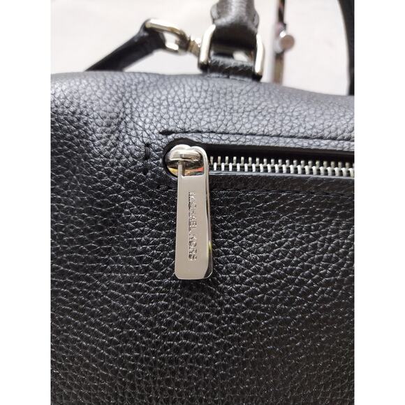 Michael Kors Mercer Black Pebbled Leather Duffle Zipper Closure Satchel Bag - Picture 13 of 16